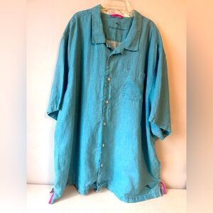 Tommy Bahama Shirt Mens 3XL B/3TGG Teal 100% Linen Button Up Resort Vacation